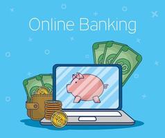 tecnologia bancaria online con laptop vettore