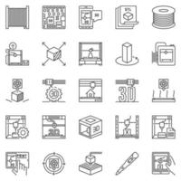 3d stampante schema icone impostato - additivo produzione e stampa concetto simboli vettore