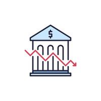 banca edificio con caduta grafico vettore inflazione concetto colorato icona