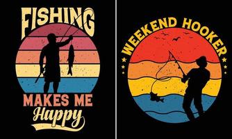 pesca fa me felice, fine settimana prostituta, pesca retrò Vintage ▾ tramonto maglietta design vettore