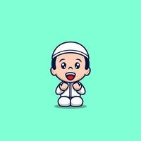 carino ragazzo musulmano cartone animato illustrazione vettore