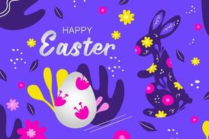 colorato Pasqua bandiera con coniglietto, uovo e fiori. carino mano disegnato Pasqua scarabocchio sfondo.