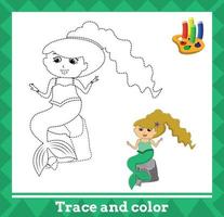 tracciare e colore per bambini, sirena no 11 vettore illustrazione.