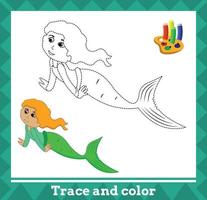 tracciare e colore per bambini, sirena no 15 vettore illustrazione.