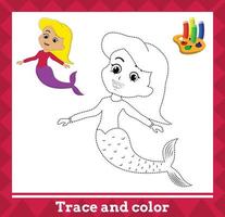 tracciare e colore per bambini, sirena no 9 vettore illustrazione.