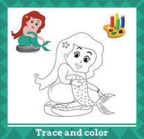 tracciare e colore per bambini, sirena no 2 vettore illustrazione.