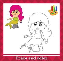 tracciare e colore per bambini, sirena no 10 vettore illustrazione.