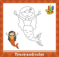 tracciare e colore per bambini, sirena no 8 vettore illustrazione.