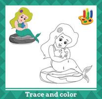 tracciare e colore per bambini, sirena no 14 vettore illustrazione.