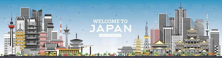 benvenuto per Giappone orizzonte con grigio edifici e blu cielo. vettore