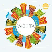 wichita Kansas Stati Uniti d'America città orizzonte con colore edifici, blu cielo e copia spazio. vettore