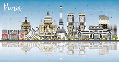 Parigi Francia città orizzonte con colore edifici, blu cielo e riflessi. vettore