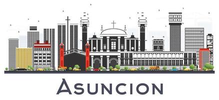 asuncion paraguay città orizzonte con colore edifici isolato su bianca. vettore