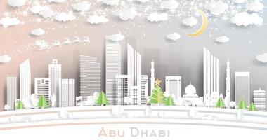 abu dhabi unito arabo Emirates città orizzonte nel carta tagliare stile con fiocchi di neve, Luna e neon ghirlanda. vettore