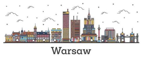 schema varsavia Polonia città orizzonte con colore edifici isolato su bianca. vettore