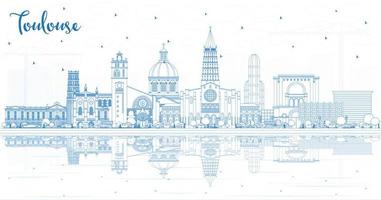 schema tolosa Francia città orizzonte con blu edifici e riflessi. vettore