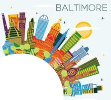 Baltimora Stati Uniti d'America Maryland città orizzonte con colore edifici, blu cielo e copia spazio. vettore
