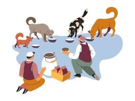 volontari alimentazione senza casa animali domestici, cani e gatti vettore