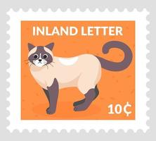 nell'entroterra lettera, timbro postale con gattino animale vettore