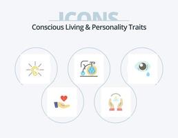 consapevole vivente e personalità tratti piatto icona imballare 5 icona design. sognare. grande. le persone. ascoltare. sentire vettore