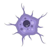 blu neurone cellula. cervello attività e dendriti. membrana e il nucleo. scientifico cartone animato illustrazione. microbiologia e mente vettore