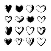 mano disegnato cuore cuori amore san valentino giorno scarabocchio scarabocchiare nero linea arte schizzo icona impostato vettore