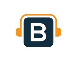 lettera B musica logo design. dj musica e Podcast logo design cuffie concetto vettore