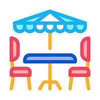 bar tavolo sedie e ombrello icona vettore schema illustrazione