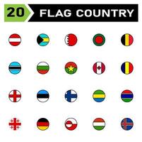 bandiera nazione icona impostato includere bandiera, nazione, Austria, simbolo, bahamas, Bahrein, bangladesh, Belgio, Botswana, Bulgaria, burkina, Canada, chad, Inghilterra, Estonia, Finlandia, Gabon, Gambia, Georgia vettore