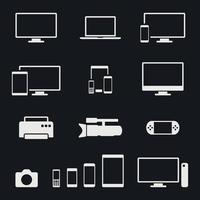 comunicazione dispositivo - smartphone, computer elettronica icone su nero sfondo vettore
