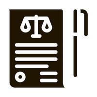 foglio di carta e penna nel Tribunale legge e giudizio icona vettore illustrazione