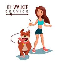 cane a piedi servizio vettore. animale domestico cura. esercizio cani nel parco. isolato piatto cartone animato personaggio illustrazione vettore