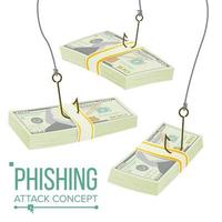 phishing i soldi concetto vettore. frode furto protezione. perdita informazione. economico crisi. cartone animato illustrazione vettore