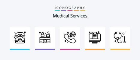 medico Servizi linea 5 icona imballare Compreso mobile. Ospedale. ospedale ricezione. medico. infusione. creativo icone design vettore