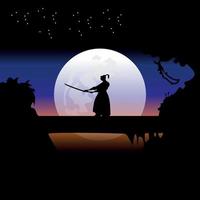 samurai formazione a notte su un' pieno Luna vettore