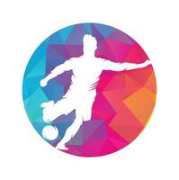 calcio e calcio giocatore logo design. dribbling palla logo vettore icona design.