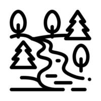 fluente fiume tra diverso tipi di alberi icona vettore schema illustrazione