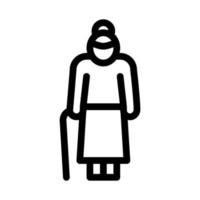 vecchio donna bastone icona vettore schema illustrazione