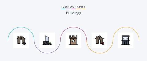 edifici linea pieno piatto 5 icona imballare Compreso Casa. edifici. salvare. storico. dolce vettore