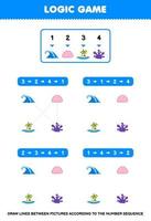 formazione scolastica gioco per bambini disegnare Linee secondo per il numero sequenze di carino cartone animato onda isola corallo immagini stampabile natura foglio di lavoro vettore