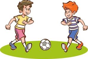 bambini giocando calcio cartone animato vettore