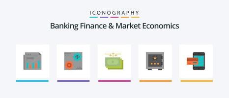 bancario finanza e mercato economia piatto 5 icona imballare Compreso Contanti. fluire. capitale. dollaro. i soldi. creativo icone design vettore