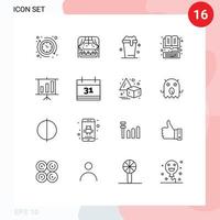 16 universale schema segni simboli di attività commerciale biblioteca bicchiere tastiera libro modificabile vettore design elementi