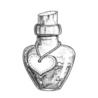 pozione bottiglia con vuoto cuore modulo etichetta vettore