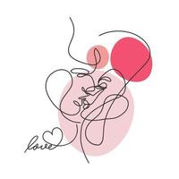 uno linea contorno disegno, coppia nel amore, bacio, moda, amore, manoscritto citazione vettore