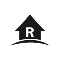 casa logo su lettera r disegno, iniziale vero proprietà, sviluppo concetto vettore