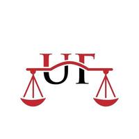 legge azienda lettera uf logo design. legge procuratore cartello vettore