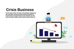 vettore illustrazione concetto crisi investimento commerciale, critico grafico strategia su computer schermo, striscione giù bar