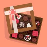 illustrazione di un' scatola di cioccolatini per San Valentino giorno. clipart su un' buio sfondo. stampa su carta. un' cartolina, un' bandiera per il vacanza. La madre di giorno, compleanno vettore