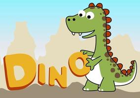 un' dinosauri con lettere su montagne sfondo, vettore cartone animato illustrazione